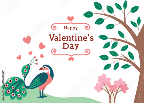 Happy Valentine Day Text With And Elements Beautiful Feather Tree White background