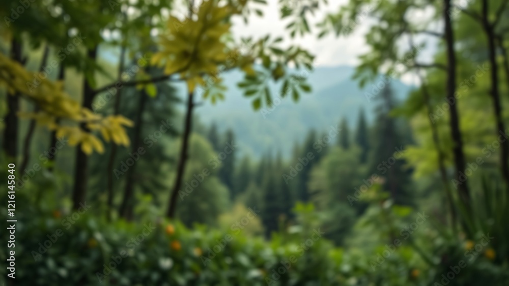 Serene Mountain Forest View Through Summer Foliage