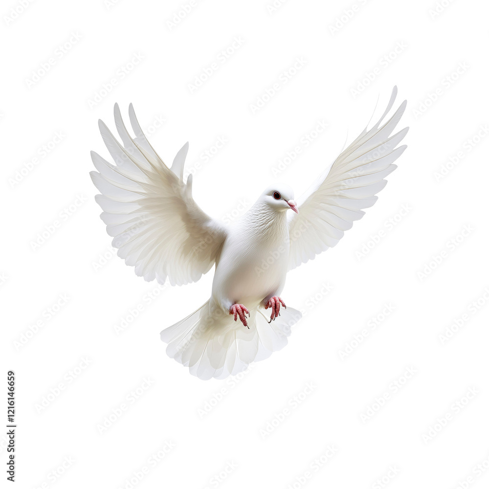 Fototapeta premium Majestic White Dove in Flight, Symbol of Peace and Hope