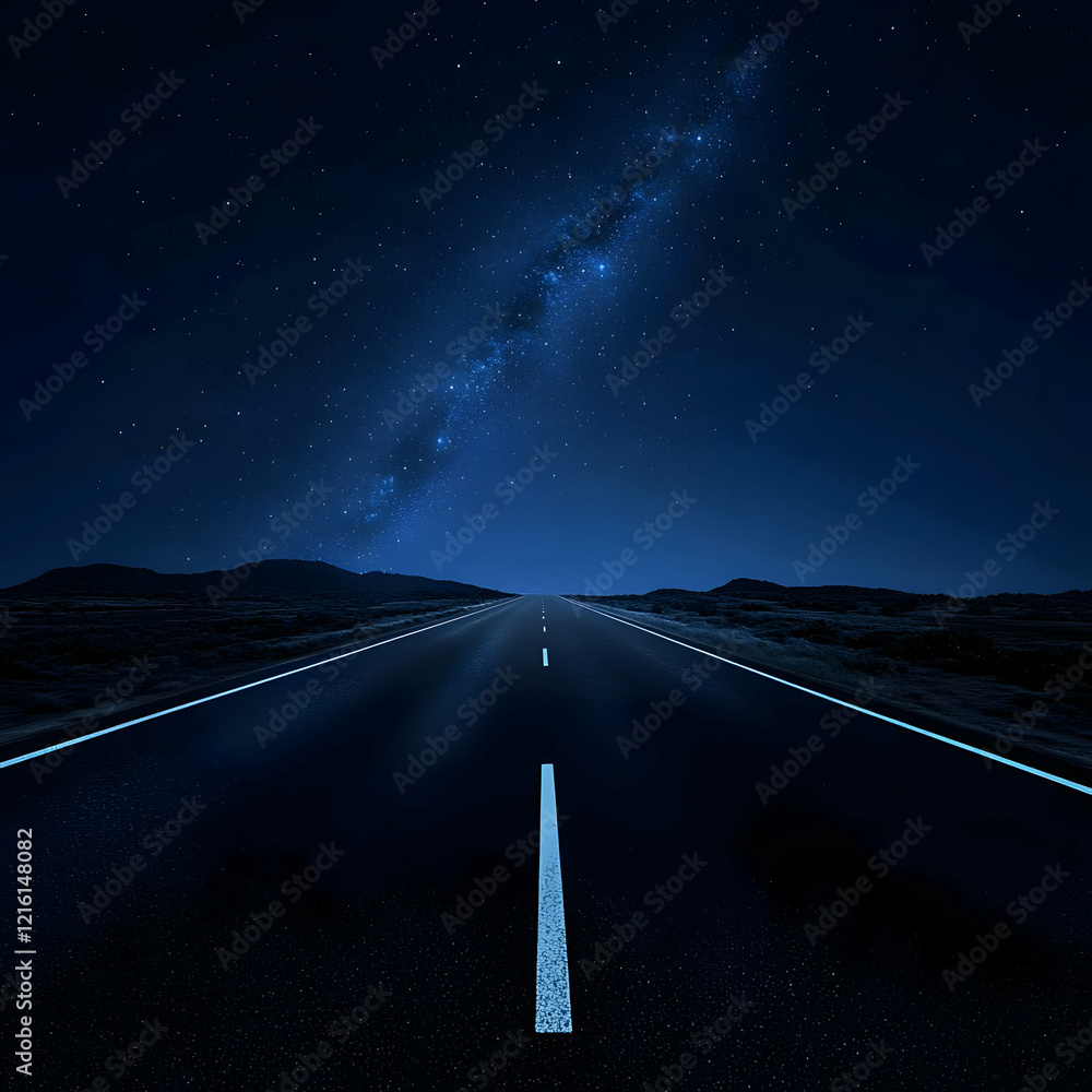 Fototapeta premium Night Road Starry Sky Illustration