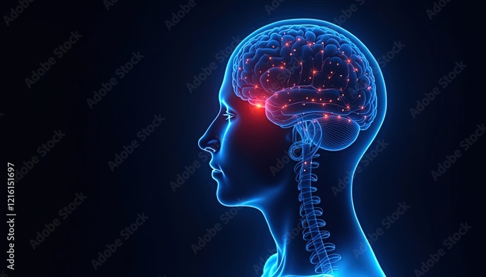 Obraz premium Illuminated Brain Anatomy Shows Neural Activity Within Head