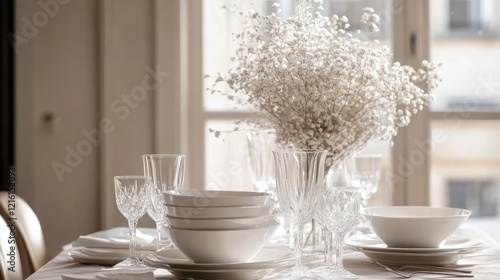 Wallpaper Mural Elegant Table Setting with White Dishes and Flowers Torontodigital.ca