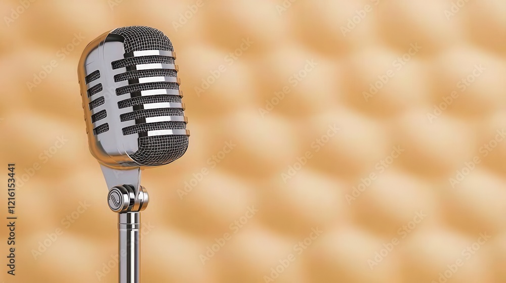 Fototapeta premium Microphone on a stand positioned against a brown background for audio recording or broadcasting purposes