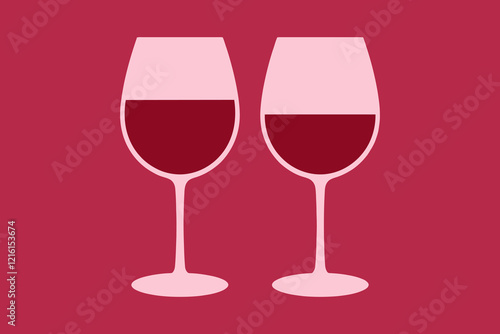 Two glasses with red wine - alcohol drink illustration.