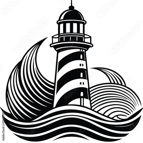 A Minimalist Lighthouse Design With Waves Below High Quality Editable Vector Design and illustration