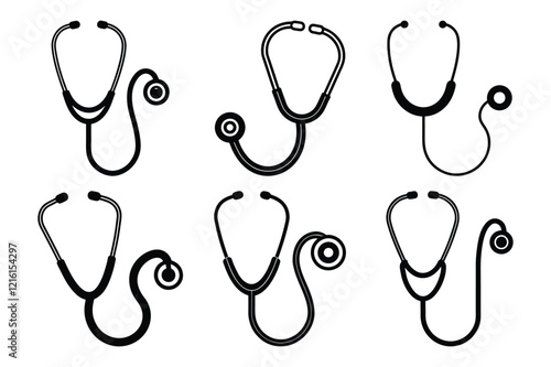 Medical Stethoscope Icon silhouette set. Flat Vector Silhouette for Healthcare Illustrations