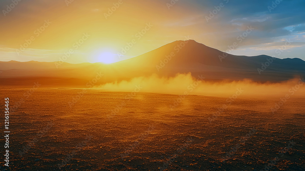 Golden Desert Sunset: Majestic Mountain Panorama at Dusk. Breathtaking landscape photography capturing the serene beauty of a vast desert under a fiery sunset sky. Golden Desert Sunset: Majestic Mountain Panorama at Dusk. Breathtaking landscape photography capturing the serene beauty of a vast desert under a fiery sunset sky.