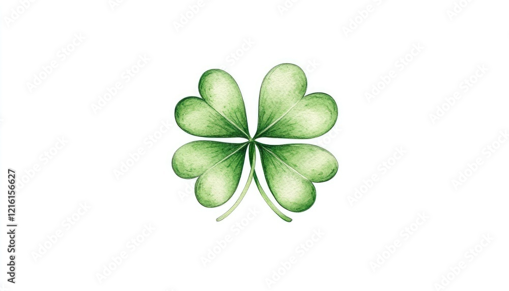 A vibrant green four-leaf clover symbolizing luck and prosperity against a white background A vibrant green four-leaf clover symbolizing luck and prosperity against a white background