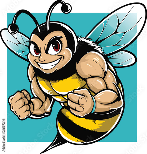 Muscular fierce Bees cartoon character