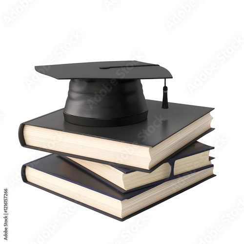 Graduation Cap on Books isolated on transparent background