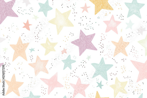 子供向け, 星, 模様, 星, シームレス, ベクター, デザイン, イラスト, デコレーション, クリスマス, 形, 文科系, 壁紙, 光, 色, アイコン, シンボル, 紙, 質感, 休日, 成分, お祝い, 黄色, 青, 輝く