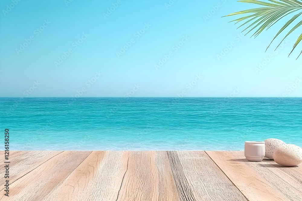 Fototapeta premium Ocean View Wooden Deck 3D Illustration