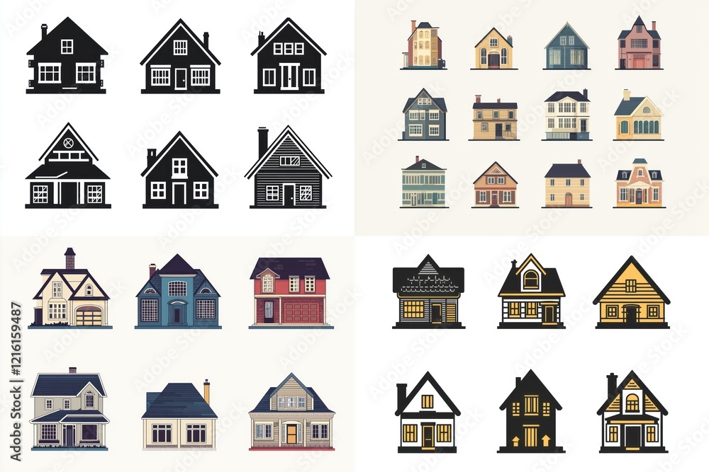 Fototapeta premium Distinctive house icon representing various architectural styles
