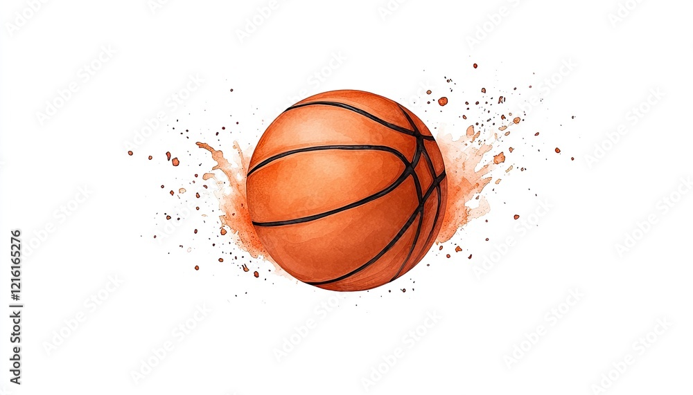 A dynamic basketball splashing through the air with vibrant paint splatters in the background A dynamic basketball splashing through the air with vibrant paint splatters in the background