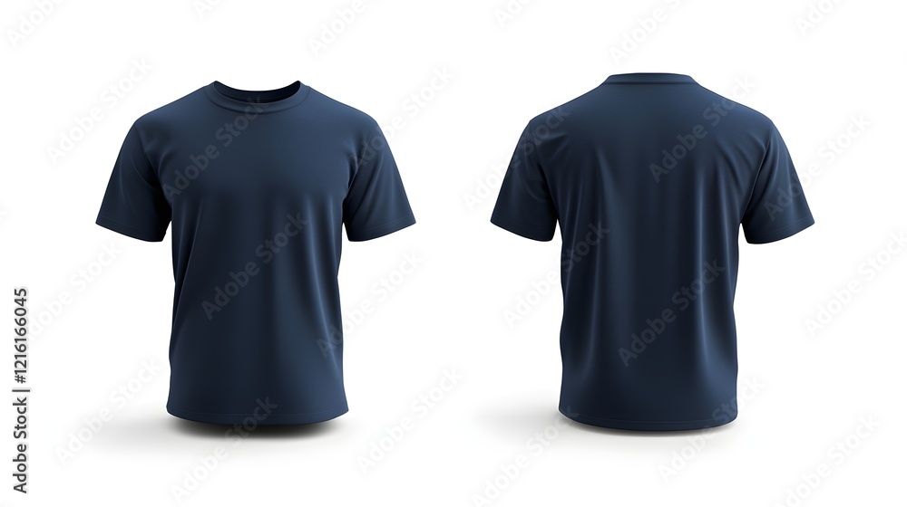Navy Blue color T-shirt blank template front and back view isolated on White background Navy Blue color T-shirt blank template front and back view isolated on White background