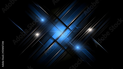 Abstract Blue and Black Background with Shining Lines Creates Dynamic Visual