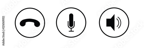 Virtual hangouts icons for conference call. On and off video, sound, camera and call icons isolated on white background. Flat vector illustration 