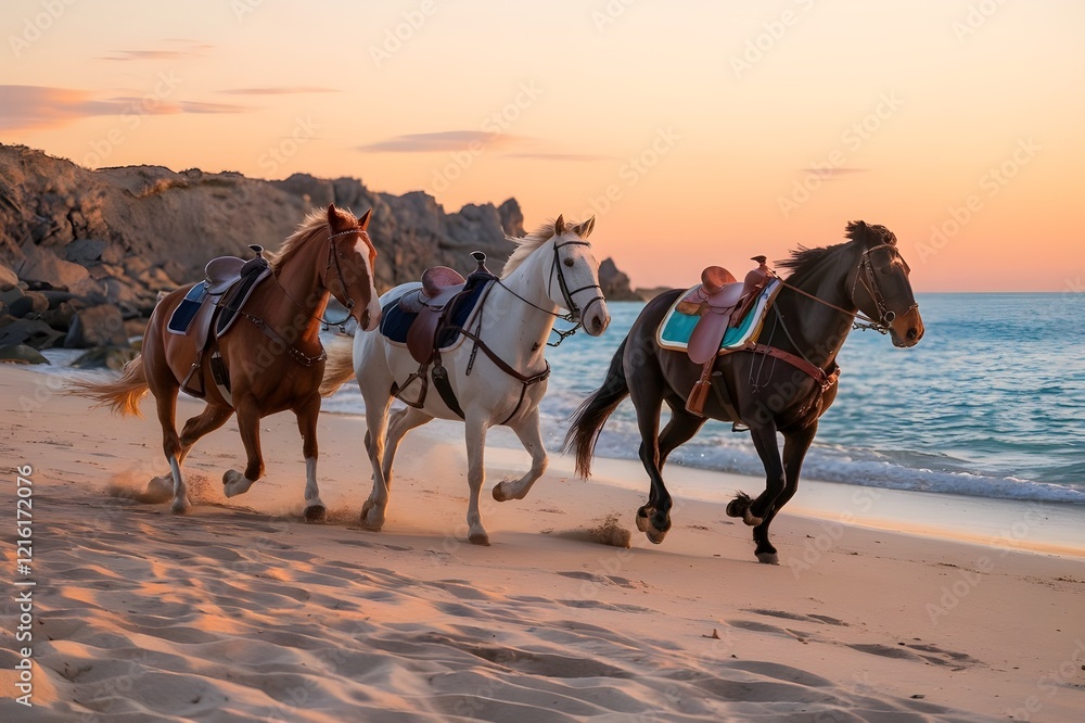 Naklejka premium Horses running free on the beach.Symbolizes freedom and strength.