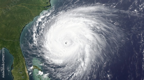 Satellite Image of Hurricane Approaching Coastline photo