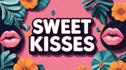 Sweet Kisses Floral Tropical Design Featuring Lips