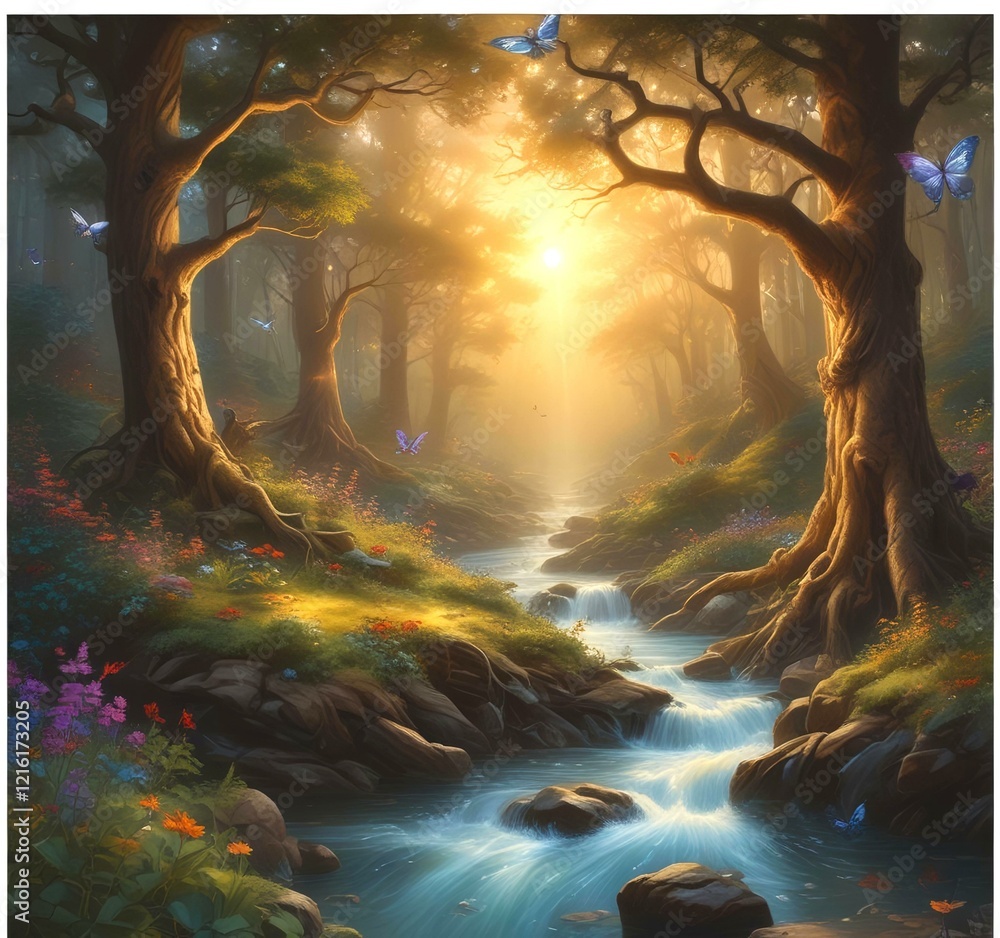 Obraz premium Illustration of fantasy fairy forest.