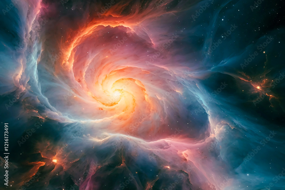 Obraz premium A vibrant abstract nebula with pink, blue and orange colors. 