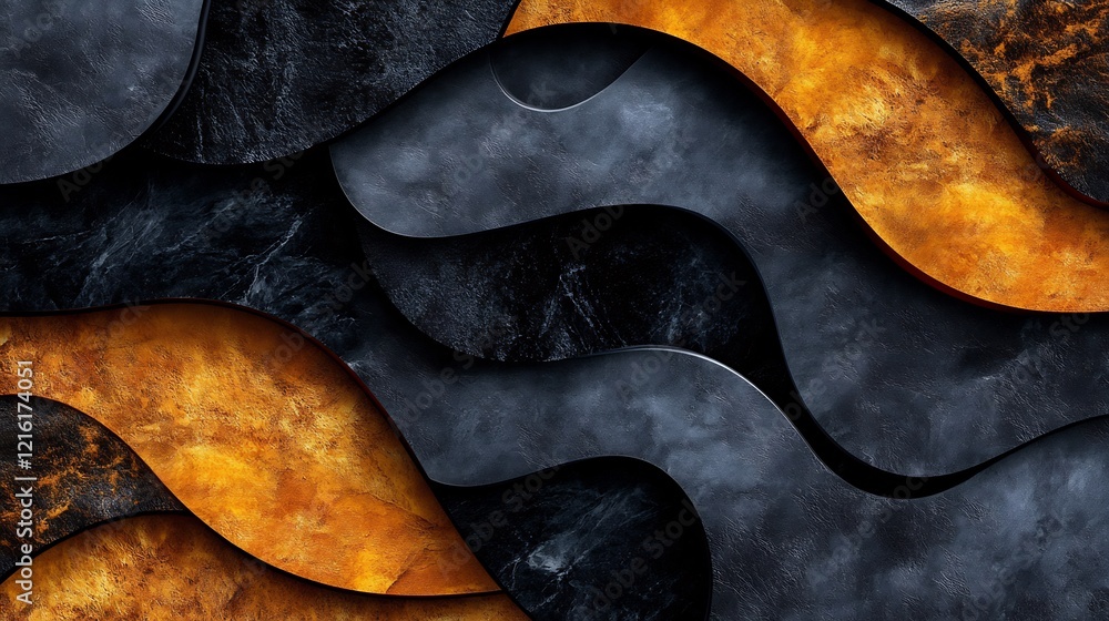 Obraz premium Abstract Dark and Golden Waves: A 3D Render of Intertwined Marble Textures