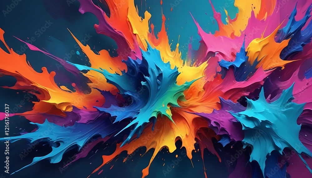 Colorful painting with a blue background