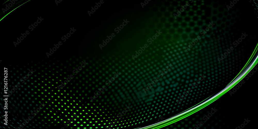 Abstract Background with Green Glowing Lines and Dots Dynamically Swirling Gracefully Abstract Background with Green Glowing Lines and Dots Dynamically Swirling Gracefully
