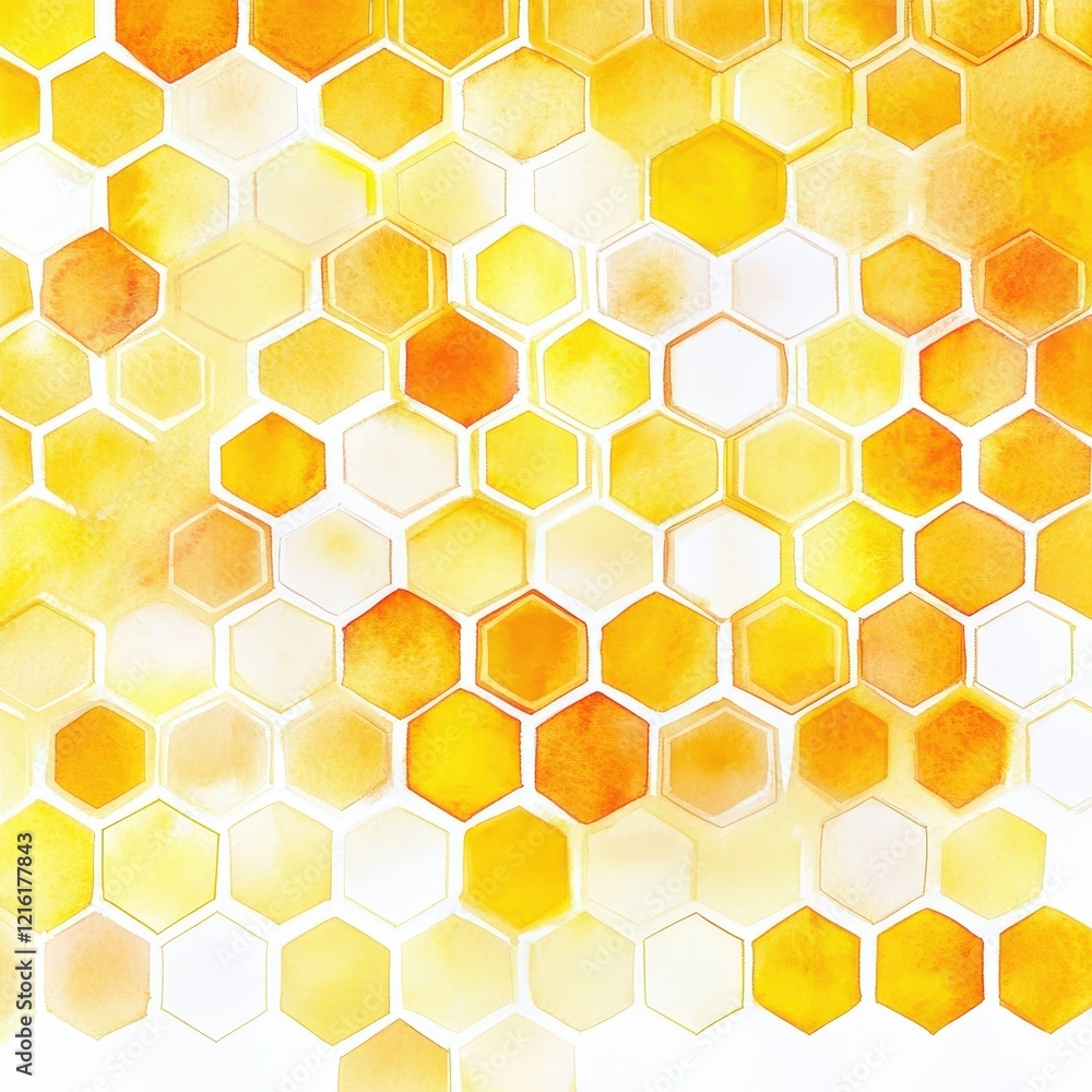 Bright Yellow Honeycomb Pattern with Watercolor Style Bright Yellow Honeycomb Pattern with Watercolor Style