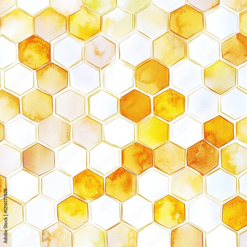 Bright Yellow Honeycomb Pattern with Watercolor Texture Bright Yellow Honeycomb Pattern with Watercolor Texture