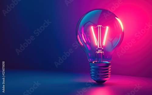 Illuminated Lightbulb with Vibrant Pink and Blue Gradient Background Minimalist Design