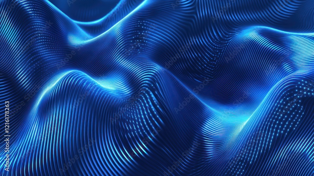 Abstract Blue Digital Waves: A Glowing, Curving, Networked Pattern of Light Abstract Blue Digital Waves: A Glowing, Curving, Networked Pattern of Light