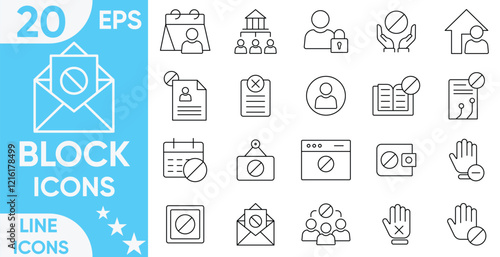 Block line icon set. key, digital, coin, node, bank, smart, decentralized finance, encryption, tokens, error, refuse, close, reject and more.Vector and illustrator set.