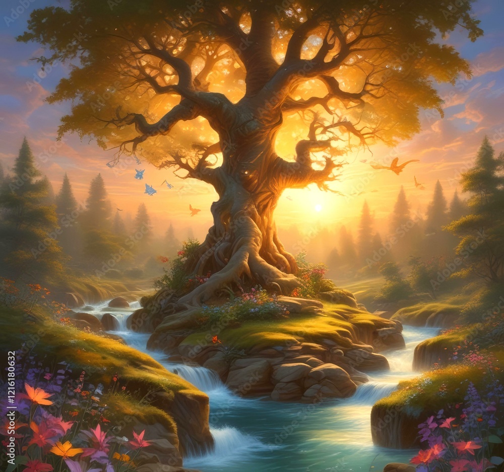 Fototapeta premium Illustration of fantasy fairy forest.