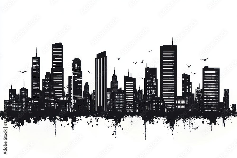 Obraz premium Urban skyline silhouette with a collection tall buildings in a sprawling metropolis