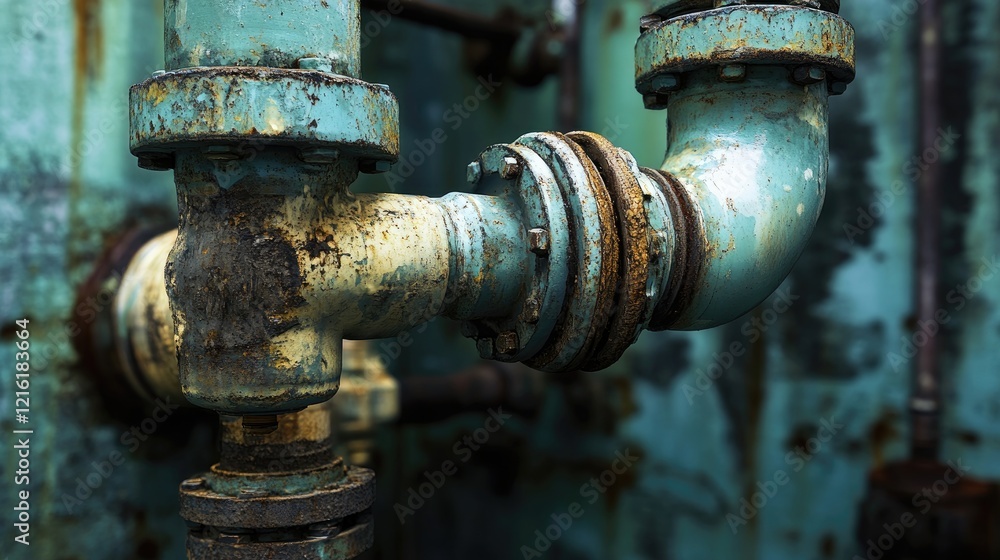 Close-up of a pipe connection with visible hose and valve in a utility room, demonstrating the plumbing infrastructure within a residential or commercial space Close-up of a pipe connection with visible hose and valve in a utility room, demonstrating the plumbing infrastructure within a residential or commercial space