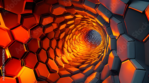 Fototapeta Naklejka Na Ścianę i Meble -  3D tunnel of hexagonal shapes with alternating light and dark sections 