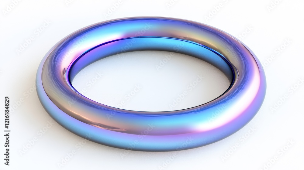 Iridescent Blue Torus Ring Smooth Surface White Background Iridescent Blue Torus Ring Smooth Surface White Background