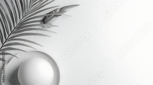 Minimalist Still Life with Palm Leaf Feather and Sphere