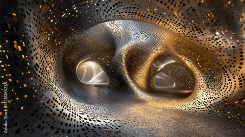 Fototapeta Naklejka Na Ścianę i Meble -  3D tunnel of hexagonal shapes with alternating light and dark sections 