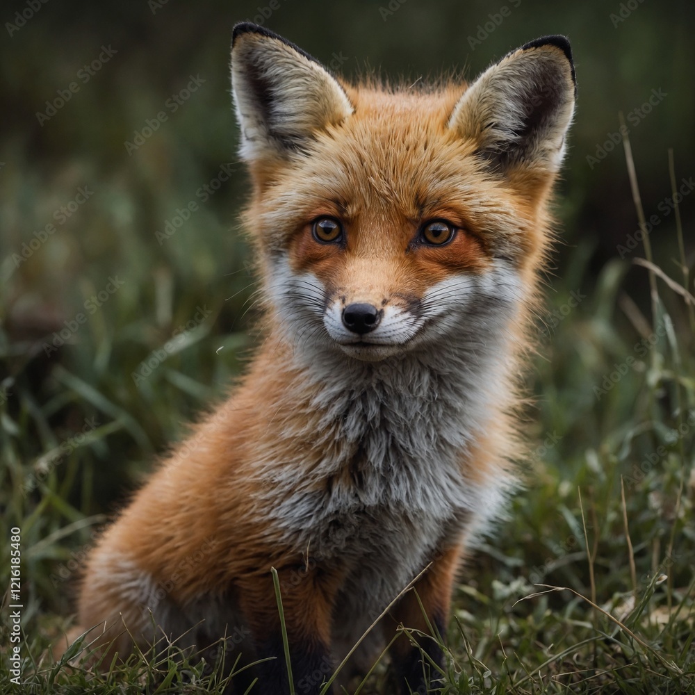 Fototapeta premium Describe the beauty of a baby fox with fur so soft it looks like velvet.