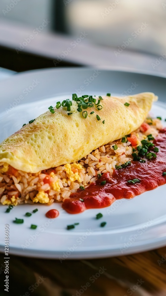 Delicious Omelet Rice: Savory Japanese Omurice Dish with Tomato Sauce Delicious Omelet Rice: Savory Japanese Omurice Dish with Tomato Sauce