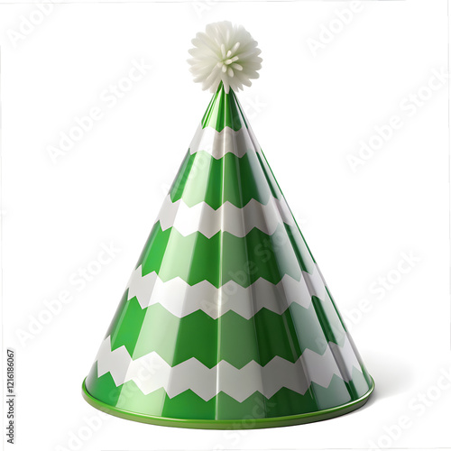 Green and white party hat on white background