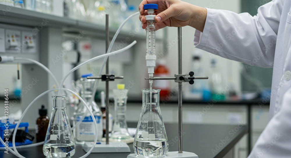 Fototapeta premium Quantitative Analysis: Titration Using Burette & Erlenmeyer