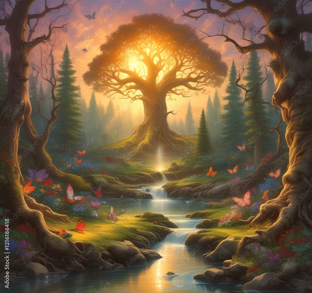 Fototapeta premium Illustration of fantasy fairy forest.