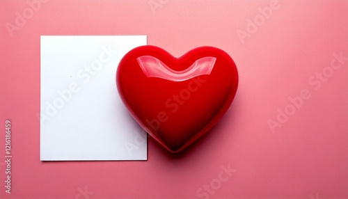 Wallpaper Mural Background with heart. Plastic glossy heart on pink background. Blank white card. Valentines Day background. Mockup card. Torontodigital.ca