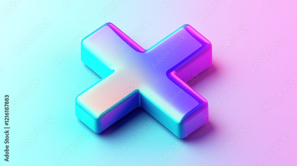 Obraz premium Iridescent Cross Symbol 3D Render Pastel Background
