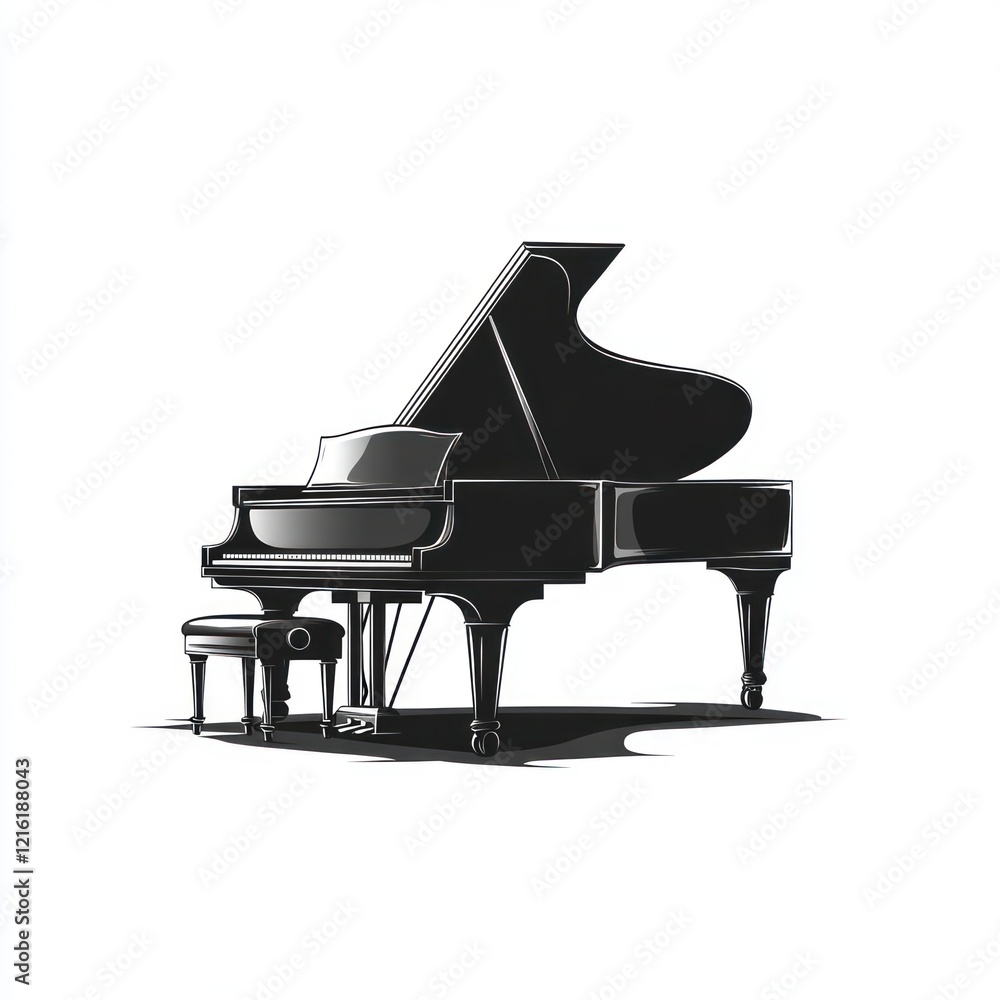 Grand piano, monochrome, studio, isolated, music. Grand piano, monochrome, studio, isolated, music.