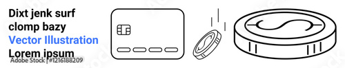 Credit card, cryptocurrency coin, and digital token illustrate modern financial transactions. Ideal for fintech, online transactions, digital currency, blockchain, fintech apps, e-commerce digital